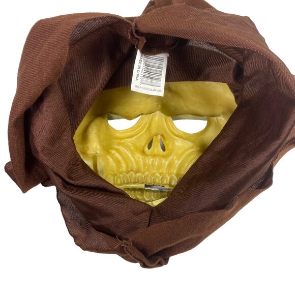 Halloween Skull Mask With Brown Hood Full Face Cover Adult Size - Picture 3 of 8